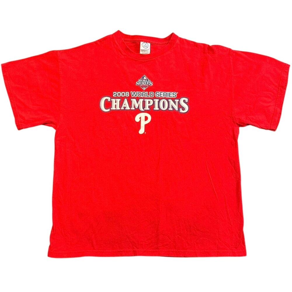 Vintage 2008 Philadelphia Phillies World Series Champions Roster T Shirt XL Red